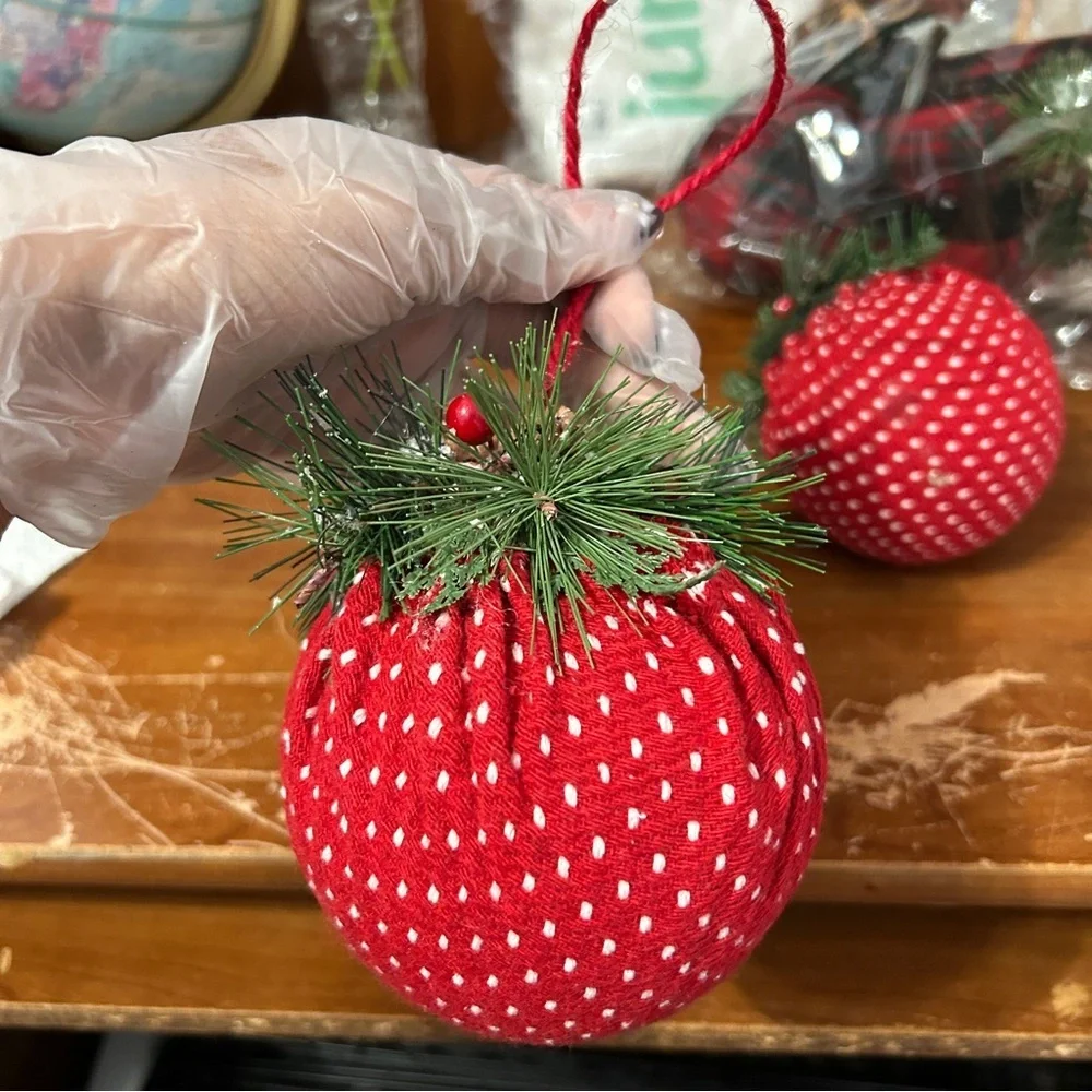 Red, White And Green Dotted Decorative Bauble Ornament - Set Of 2 - “Icicles”